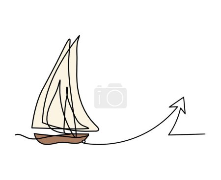 Abstract color boat with direction as line drawing on white background