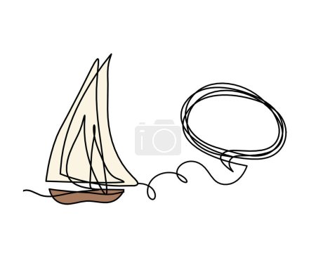 Abstract color boat with comment as line drawing on white background