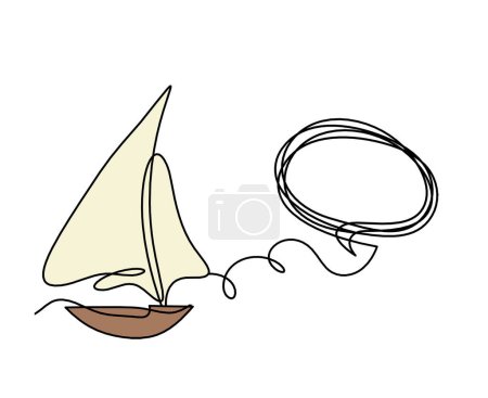 Abstract color boat with comment as line drawing on white background
