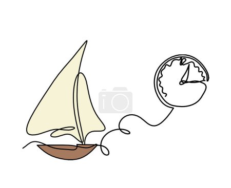 Photo for Abstract color boat with clock as line drawing on white background - Royalty Free Image