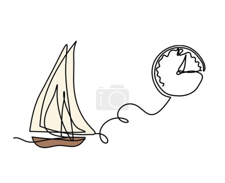 Photo for Abstract color boat with clock as line drawing on white background - Royalty Free Image