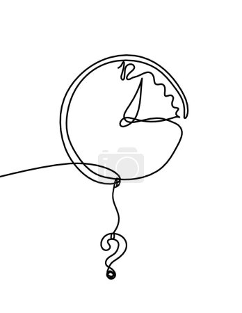 Ilustración de Reloj abstracto con signo de interrogación como dibujo de línea sobre fondo blanco - Imagen libre de derechos