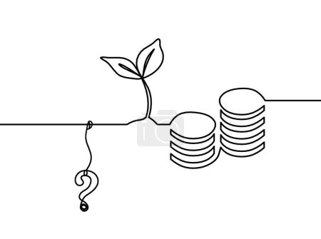 Ilustración de Monedas abstractas con signo de interrogación como líneas continuas dibujando sobre fondo blanco - Imagen libre de derechos
