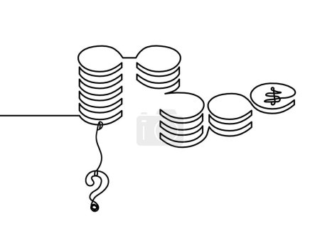 Ilustración de Monedas abstractas con signo de interrogación como líneas continuas dibujando sobre fondo blanco - Imagen libre de derechos