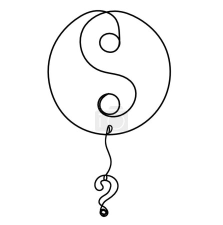 Ilustración de Signo de yin y yang con signo de interrogación como dibujo de línea sobre fondo blanco - Imagen libre de derechos
