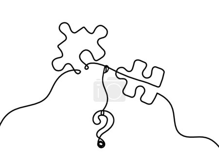 Ilustración de Rompecabezas abstracto con signo de interrogación como dibujo de línea sobre fondo blanco - Imagen libre de derechos