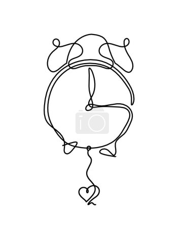 Illustration for Abstract clock with heart as line drawing on white background - Royalty Free Image