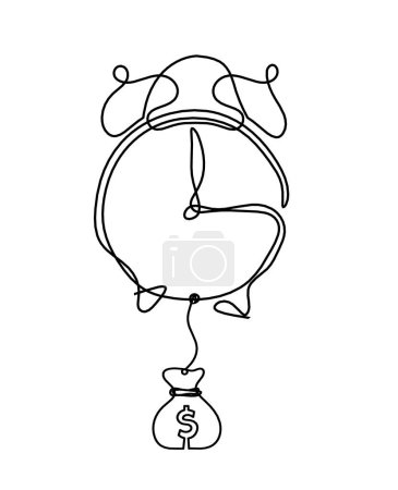 Illustration for Abstract clock with dollar as line drawing on white background - Royalty Free Image