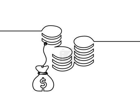 Ilustración de Monedas abstractas con dólar como líneas continuas dibujando sobre fondo blanco - Imagen libre de derechos