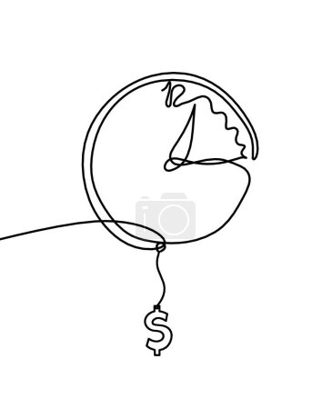 Illustration for Abstract clock with dollar as line drawing on white background - Royalty Free Image