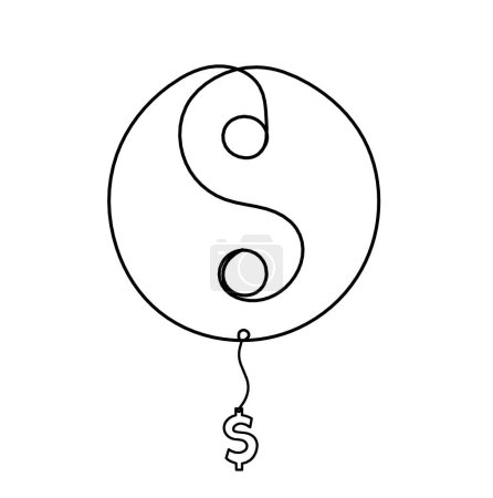 Ilustración de Signo de yin y yang con dólar como dibujo de línea sobre fondo blanco - Imagen libre de derechos