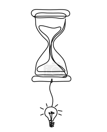 Illustration for Abstract clock with light bulb as line drawing on white background - Royalty Free Image