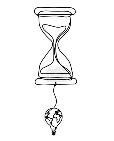 Illustration for Abstract clock with globe light bulb as line drawing on white background - Royalty Free Image