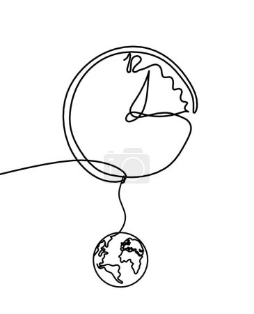 Illustration for Abstract clock with globe as line drawing on white background - Royalty Free Image
