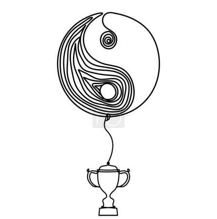 Ilustración de Signo de yin y yang con trofeo como dibujo en línea sobre fondo blanco - Imagen libre de derechos