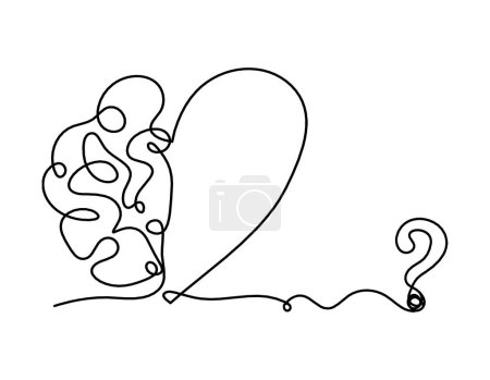 Ilustración de Hombre silueta cerebro con signo de interrogación como dibujo de línea sobre fondo blanco - Imagen libre de derechos