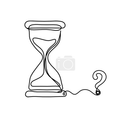 Ilustración de Reloj abstracto con signo de interrogación como dibujo de línea sobre fondo blanco - Imagen libre de derechos