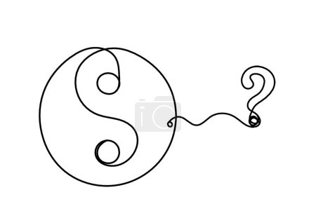 Ilustración de Signo de yin y yang con signo de interrogación como dibujo de línea sobre fondo blanco - Imagen libre de derechos