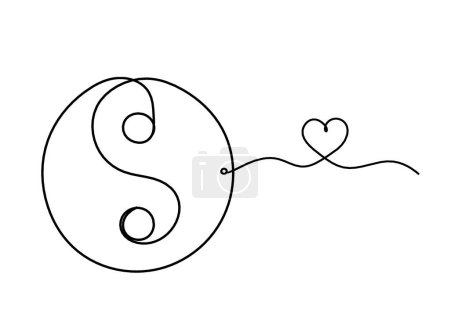 Ilustración de Signo de yin y yang con corazón como dibujo de línea sobre fondo blanco - Imagen libre de derechos