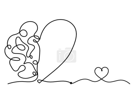 Hombre silueta cerebro con corazón como dibujo de línea sobre fondo blanco
