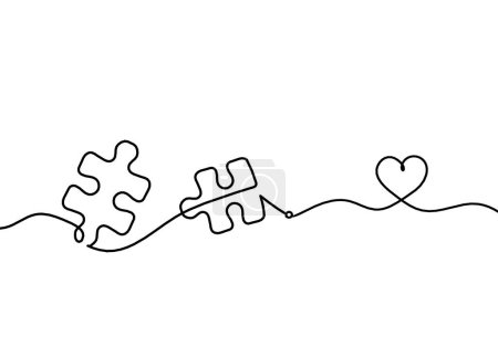 Téléchargez les illustrations : Puzzle abstrait avec coeur comme dessin de ligne sur fond blanc - en licence libre de droit