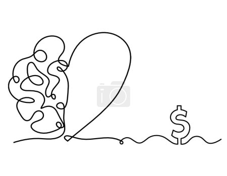 Illustration for Man silhouette brain with dollar as line drawing on white background - Royalty Free Image