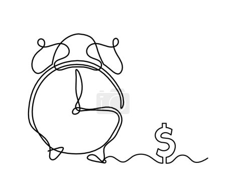 Abstrakte Uhr mit Dollar als Linienzeichnung auf weißem Hintergrund
