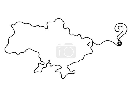 Ilustración de Mapa de Ucrania con signo de interrogación como dibujo de línea sobre fondo blanco - Imagen libre de derechos