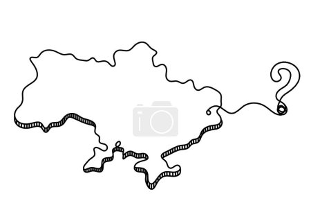 Ilustración de Mapa de Ucrania con signo de interrogación como dibujo de línea sobre fondo blanco - Imagen libre de derechos