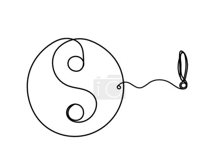 Ilustración de Signo de yin y yang con signo de exclamación como dibujo de línea sobre fondo blanco - Imagen libre de derechos
