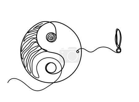 Ilustración de Signo de yin y yang con signo de exclamación como dibujo de línea sobre fondo blanco - Imagen libre de derechos