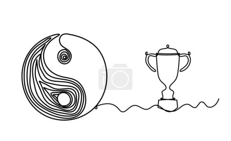 Ilustración de Signo de yin y yang con trofeo como dibujo en línea sobre fondo blanco - Imagen libre de derechos