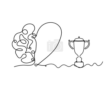 Illustration for Man silhouette brain with trophy as line drawing on white background - Royalty Free Image
