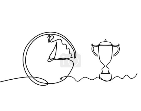 Illustration for Abstract clock with trophy as line drawing on white background - Royalty Free Image