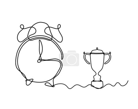 Illustration for Abstract clock with trophy as line drawing on white background - Royalty Free Image