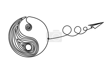 Ilustración de Signo de yin y yang con plano de papel como dibujo de línea sobre fondo blanco - Imagen libre de derechos