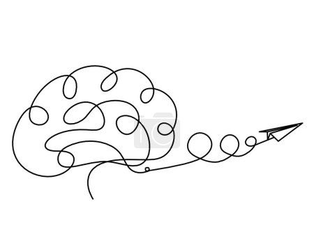 Téléchargez les illustrations : Homme silhouette cerveau avec plan en papier comme dessin de ligne sur fond blanc - en licence libre de droit