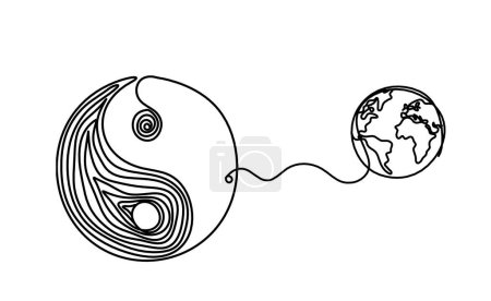 Ilustración de Signo de yin y yang con globo como dibujo de línea sobre fondo blanco - Imagen libre de derechos