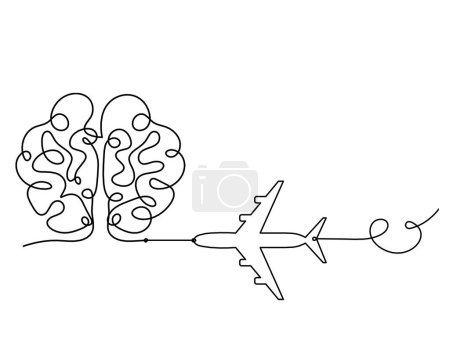 Téléchargez les illustrations : Homme silhouette cerveau avec plan comme dessin de ligne sur fond blanc - en licence libre de droit