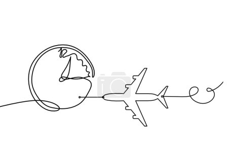 Illustration for Abstract clock with plane as line drawing on white background - Royalty Free Image