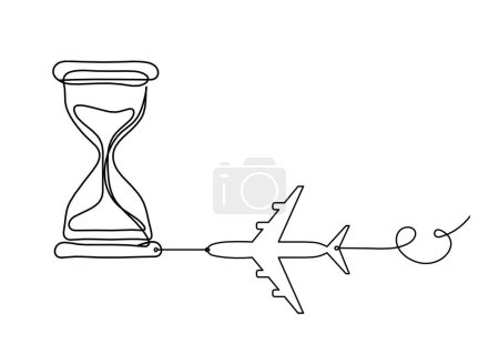 Illustration for Abstract clock with plane as line drawing on white background - Royalty Free Image
