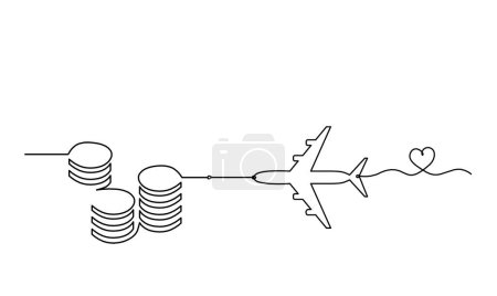 Ilustración de Monedas abstractas con plano como líneas continuas dibujando sobre fondo blanco - Imagen libre de derechos