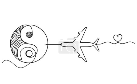 Ilustración de Signo de yin y yang con plano como dibujo de línea sobre fondo blanco - Imagen libre de derechos