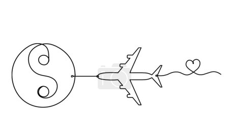 Ilustración de Signo de yin y yang con plano como dibujo de línea sobre fondo blanco - Imagen libre de derechos