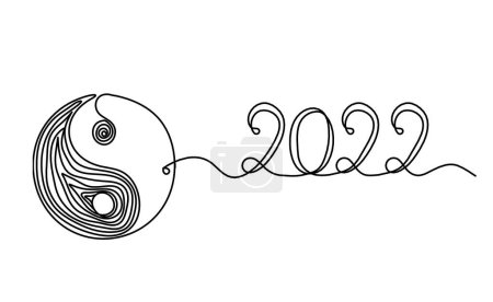 Ilustración de Signo de yin y yang con 2022 años como dibujo de línea sobre fondo blanco - Imagen libre de derechos