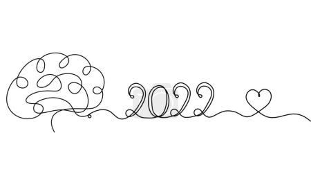 Illustration for Man silhouette brain with 2022 year as line drawing on white background - Royalty Free Image