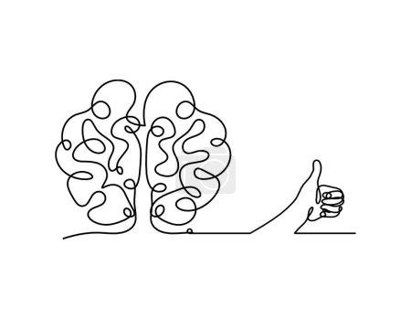 Téléchargez les illustrations : Homme silhouette cerveau avec la main comme dessin de ligne sur fond blanc - en licence libre de droit