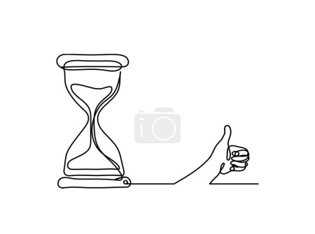 Abstract clock with hand as line drawing on white background