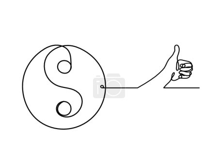 Ilustración de Signo de yin y yang con la mano como dibujo de línea sobre fondo blanco - Imagen libre de derechos