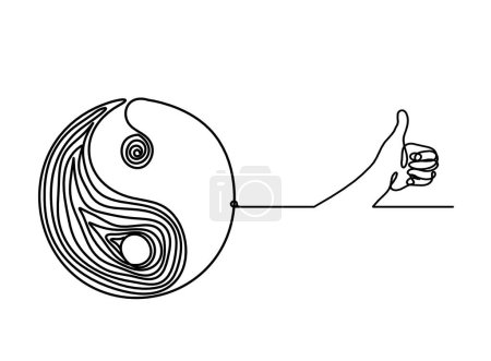 Ilustración de Signo de yin y yang con la mano como dibujo de línea sobre fondo blanco - Imagen libre de derechos
